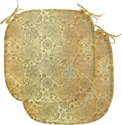 Produktbild von ABAKUHAUS Mandala Polster für Esszimmerstühle, blühend Paisley, Dekoratives wasserfestes Kissen mit Riemen für Küchensitze, 40 cm x 40 cm-2er Pack, Gelb und Hellgelbe