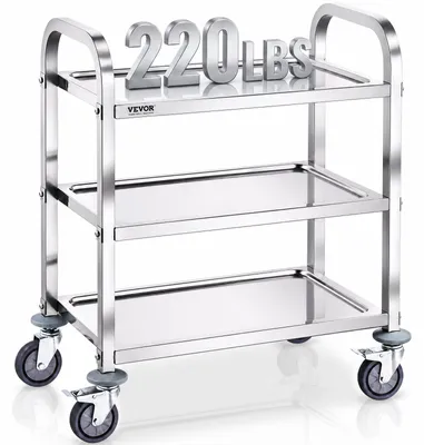 Produktbild von VEVOR Edelstahlwagen, 3-lagiger Labor-Nutzwagen mit 181,4 kg Tragfähigkeit, medizinischer Wagen mit abschließbaren Universalrädern, für Labor, Klinik, Küche, Salon, 3 Schichten