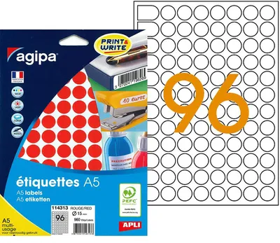 Produktbild von agipa Markierungspunkte Durchmesser: 15 mm rund rot 960 Stück