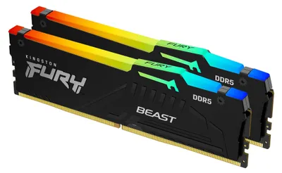 Zdjęcie produktu dla Kingston Technology FURY Beast 16GB 5200MT/s DDR5 CL40 DIMM (Zestaw 2) RGB, 16 GB, 2 x 8 GB, DDR5, 288-pin DIMM