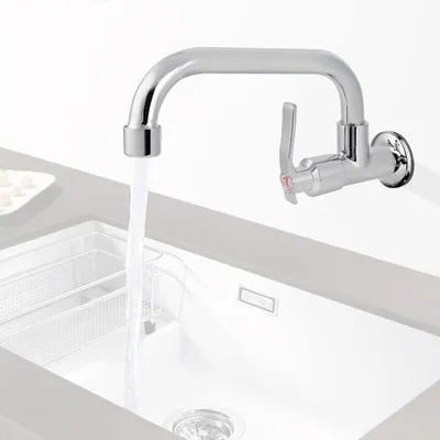 Imagen del producto de Grifo de agua fría para montaje en pared, con conexión G1/2 pulgadas, giratorio 360°, de 25 cm, para cocina y baño