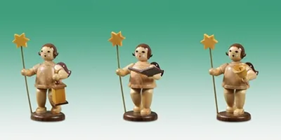 Produktbild von Holzfigur Engel 3tlg. mit Stern und Krone natur Höhe 6,5cm NEU