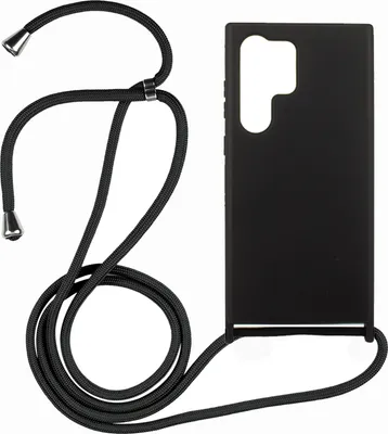 Produktbild von Handyhülle Schwarz mit Handykette Band für Samsung S24 Ultra Silikon Schutzhülle Case zum Umhängen Crossbody
