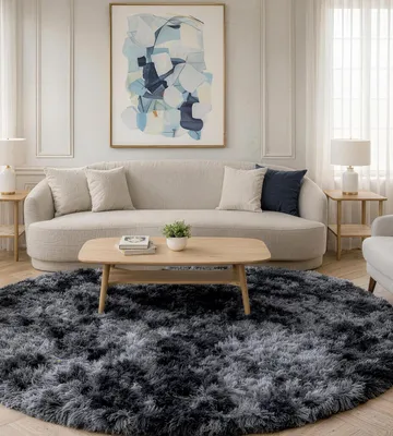 Produktbild von Hochflor Teppich 150 cm, dunkelgrau, rutschfest, für Wohnzimmer