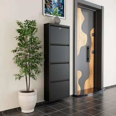 Obrázok produktu pre Skye Decor, Locking 4 Piece Metal - Black, skriňa na topánky, čierna, 100 % KOV, 50 x 15 x 136 cm