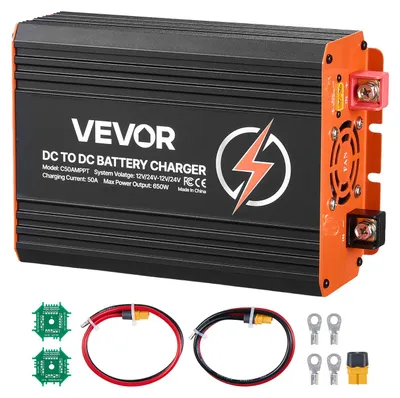 Produktbild von VEVOR DC-DC Batterieladegerät mit MPPT 650 W 50 A, Ladebooster Dual-Eingang für Solarpanel/Lichtmaschine, Laden für LiFePO4-Bleiakkus, 12 V/24 V-12 V/24 V, für Wohnmobil Notstromversorgung zu Hause
