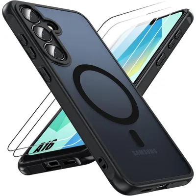 Image de Coque et 2 Verres Trempés pour Samsung Galaxy A16 4G/5G, avec Cercle Magnétique et Vitre Caméra - Noir