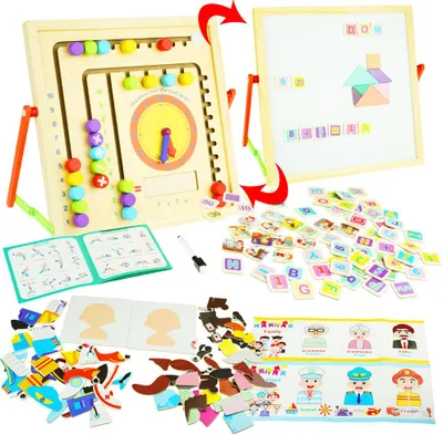 Obrázok produktu pre Obojstranná drevená učebná tabuľa + magnetická sada puzzle