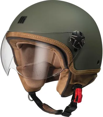 Produktbild von Mattgrüner Jet-Helm mit Helikoptervisier in Größe XS
