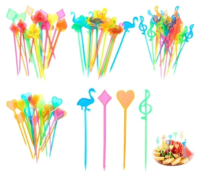200 bunte Obst- & Cocktailspieße, Kunststoff, wiederverwendbar