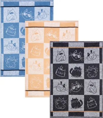 Produktbild von Kracht Geschirrtuch Cool Cat" 3er-Pack schwarz/beige/blau 50x70 cm"