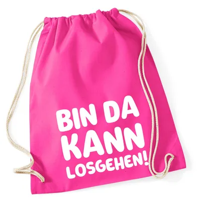 Produktbild von Huuraa Turnbeutel Bin da  kann losgehen 12 Liter Fuchsia Baumwolle Rucksack Geschenkidee