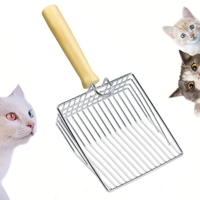 Productafbeelding van Kattenbakschep - Metaal - 27 cm - Gatafstand 7 mm - Houten handvat