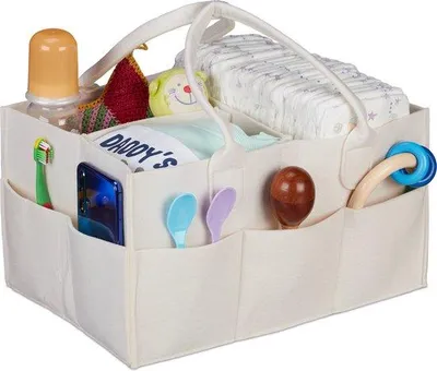 Productafbeelding van Famanu opbergdoos voor babybenodigdheden met 11 vakken - inklapbaar, lichtbeige