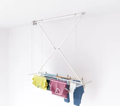 Image de Séchoir à linge plafond Foxydry Mini 152 cm gain de place aluminium acier blanc