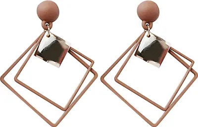 Produktbild von 1 Paar Ohrstecker, Piercing, prägnanter Stil, Legierung, doppelt, quadratisch, baumelnde Ohrringe als Geschenk-Kaffee
