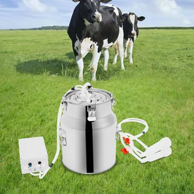 Image de Machine à traire électrique - Seau en acier inoxydable de 14 litres - Moteur de 12 watts - Technologie à vide - Pour vaches et chèvres