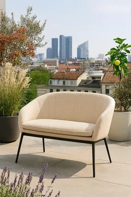 Obrázek produktu pro Béžová lavicová pohovka Marseille na balkon, terasu kovový černý rám