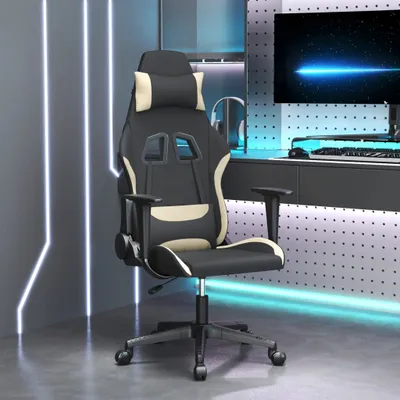 Zdjęcie produktu dla Krzesło gamingowe The Living Store czarno-kremowa tkanina
