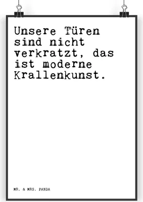 Produktbild von Mr. & Mrs. Panda Bild Unsere Türen sind nicht... DIN A4 - Weiß - Geschenk, Sprüche, Katze lustig, Wandbild, Tier, Kunstdruck, drucke, Plakat, wanddeko, Kater, Spruch