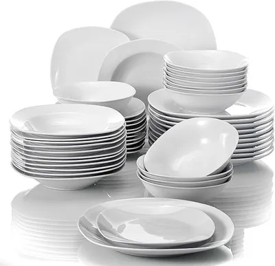 Imagen del producto de Juego de vajilla Elisa para 12 personas, 48 piezas, porcelana, juego de platos, color blanco