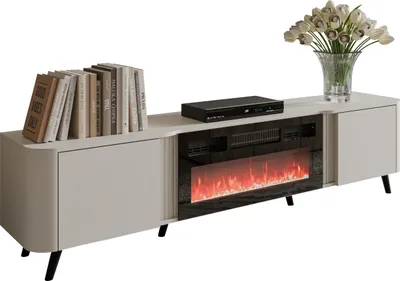 Produktbild von MIRJAN24 TV-Lowboard Volare 200 EF mit Kamin, TV-Schrank, Modernschrank, Stehend, Schrank mit zwei Drehtüren, Wohznimmer Kollektion (Farbe: Cashmere)