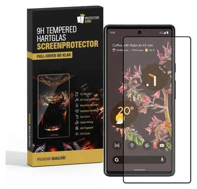 A product box for a screen protector is shown next to a smartphone with the screen protector applied.