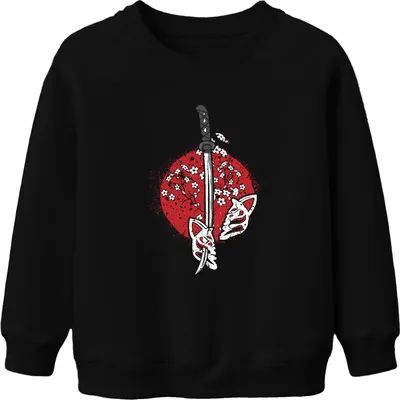 Immagine prodotto di Katana Samurai Kitsune Mask Sakura Cherry Blossoms Japan Sun Felpa Pullover Unisex Bambini, Nero, 104