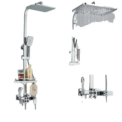 Produktbild von Thermostatisches Duscharmatur-Set, ABS-Duschkopf, zeitgenössischer Stil, Ein Chrom 4DT