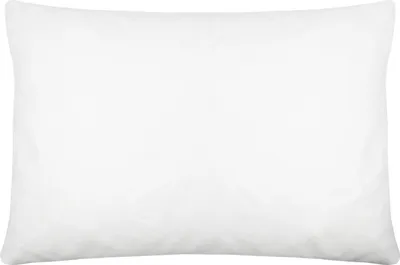 A plain white pillow on a white background.