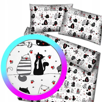 Produktbild von Designpremium Bettwäsche-Set Baumwolle 160x200 cm Katzenmuster