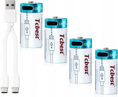 Zdjęcie produktu dla 4x Bateria CR123A Akumulator Port Ładowania USB-C TCBEST 500mAh +KABEL