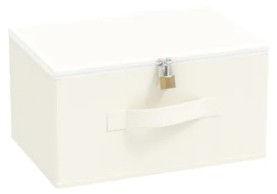 Produktbild von Abschließbare Aufbewahrungsbox mit Deckel, faltbar, Kleiderschrank-Organizer mit Stoffgriffen, beige, 30 x 20 x 15 cm