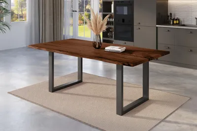 Produktbild von Esstisch Baumkante 220 x 100 cm Akazie nussbaum massiv U-Gestell schwarz NICK