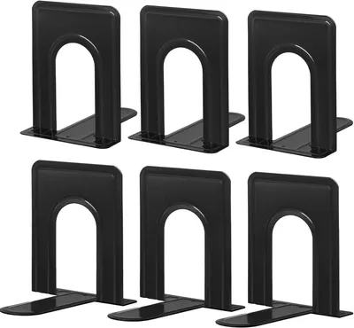 Produktbild von 3 Paar Metall-Buchstützen, rutschfest, schwarz, für schwere Bücher