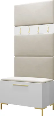 Produktbild von MIRJAN24 Garderoben-Set Zilion III, Garderobe mit 4 Stück Gepolstertes Wandpaneel Pag 84x42 (Weiß + Gold, Manila 02)