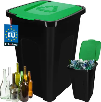 Produktbild von KOTARBAU® Abfalleimer 50l Mülltrennung Deckel in Grün Polyethylen Mülltonne 50l Abfalltonne mit Deckel Eimer 50l mit Deckel Mülltonne groß Eimer 50 Liter