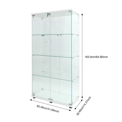 Immagine prodotto di Mobile in vetro con illuminazione a LED, 2 ante e 3 ripiani in vetro, per il soggiorno, 164 x 80 x 36 cm, bianco