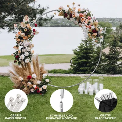 Immagine prodotto di Arco nuziale con palloncini, arco nuziale, arco floreale, decorazioni per feste, arco a tutto sesto, sfondo floreale, palloncini, cornice circolare, decorazioni per feste, baby shower, compleanni, battesimi, occasioni speciali, Moongate argento, 2 m (200 cm)