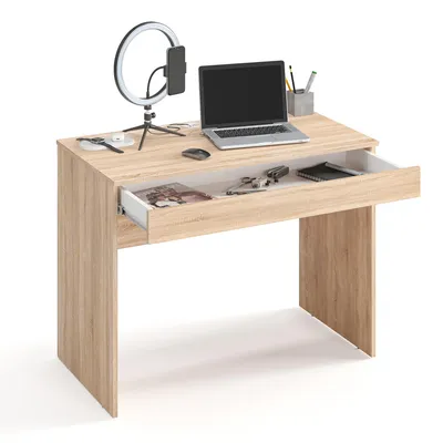 Produktbild von KOMTO Schreibtisch mit 1 Schublade - 100 x 53 x 76 cm Bürotisch Computertisch Klein Arbeitstisch Büro PC-Tisch Kinderschreibtisch mit Stauraum Sonoma