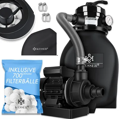 Produktbild von KESSER® Sandfilter Sandfilteranlage + 700g Filterbälle ersetzen 25kg Filtersand- Poolfilter 10 m³/h Filteranlage Filterkessel für Pool Schwimmbecken 4-Wege Ventil , einfache Steuerung