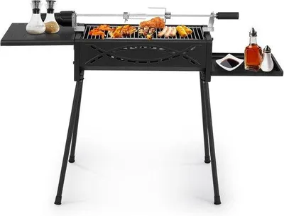 Obrázek produktu pro Přenosný gril na dřevěné uhlí s odnímatelnými pánvemi a bočními deskami – vhodný na cesty, kempování i grilování na zahradě