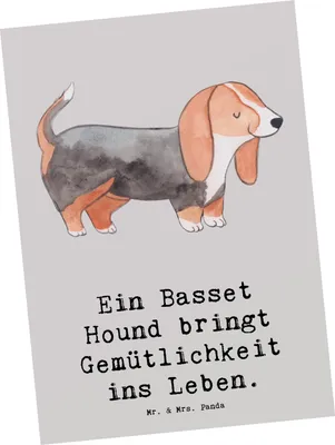 Produktbild von Mr. & Mrs. Panda Postkarte Basset Hound Gemütlichkeit - Grau Pastell - Geschenk, sanftmütiger Hund, Fotokarte, Hunderassen, Charakter, Pflege, treuer Freund, Hunderasse