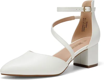Productafbeelding van Dames pumps met spitse neus, gesloten teen, blokhak van 5 cm en enkelband met gesp
