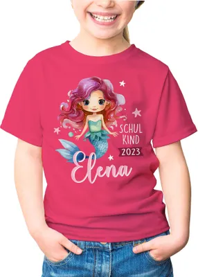 Produktbild von Kinder Mädchen T-Shirt Schulanfang Meerjungfrau Schulkind personalisiert Wunschname Geschenk Einschulung SpecialMe® pink 141-152 (11-12 Jahre)