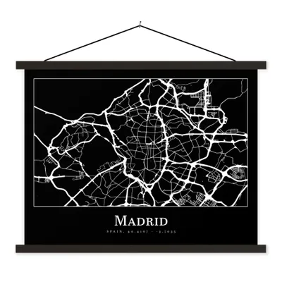 Produktbild von MuchoWow® Textilposter Madrid - Karte - Stadtplan 150x113 cm mit holzfarbenen Rahmen - Poster