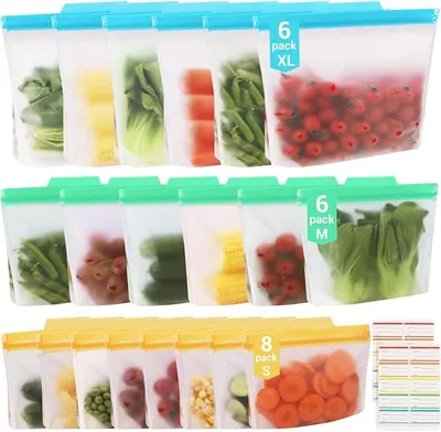 Produktbild von PolkaHome® 20er Set wiederverwendbare Gefrierbeutel mit Standboden, Lunchboxen & Snackbeutel mit Reißverschluss, BPA-frei, für Obst,