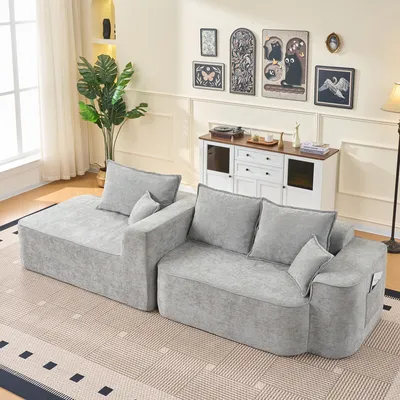 Produktbild von MODFU Ecksofa,Modulsofa,Sitzgruppe mit Chaiselongue,Flexible Kombination,Chenille,für Wohnzimmer und Schlafzimmer,Grau