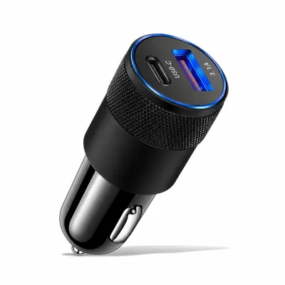 Produktbild von Auto Ladegerät USB-C & USB-A QC 3.1 KFZ Dual Ladeadapter für Zigarettenanzünder Schnellladegerät PD