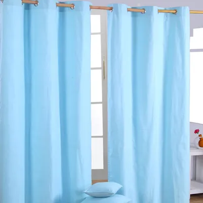 Obrázek produktu pro HOMESCAPES Záclony s očky, jednobarevné, světle modré, sada 2 ks, 100 % bavlna, 228 x 137 cm